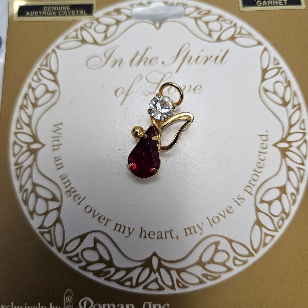 GARNET STONE ANGEL PIN - GENUINE AUSTRIAN CRYSTAL - ROMAN INC
